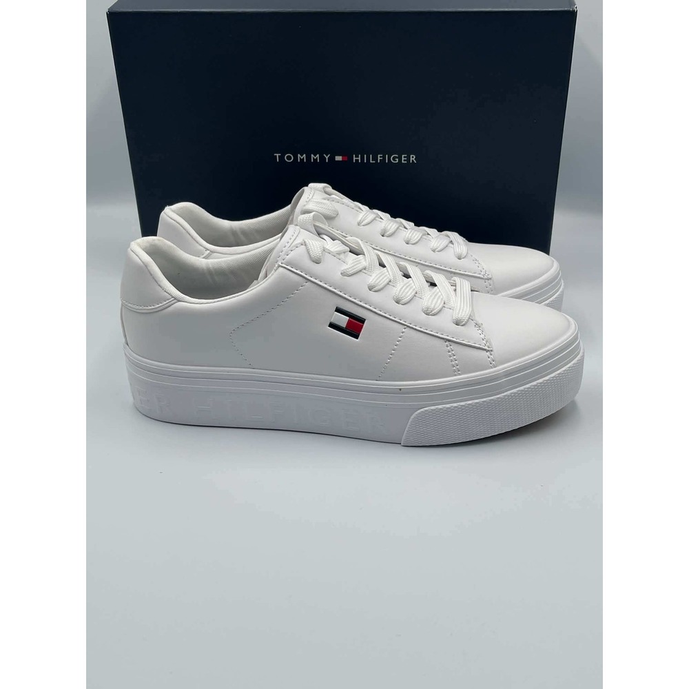 Tommy Hilfiger Bueri White Platform Sneakers Womens 7 M Low Top Lace Up Shoes